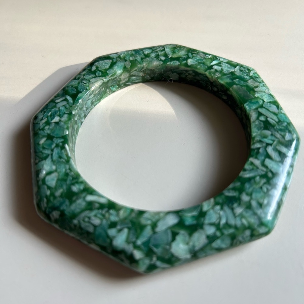 Vintage Malachite Confetti Octagonal Bangle Bracelet